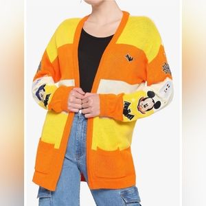 Disney Mickey Mouse Halloween Candy Corn Stripe Girls Open Cardigan